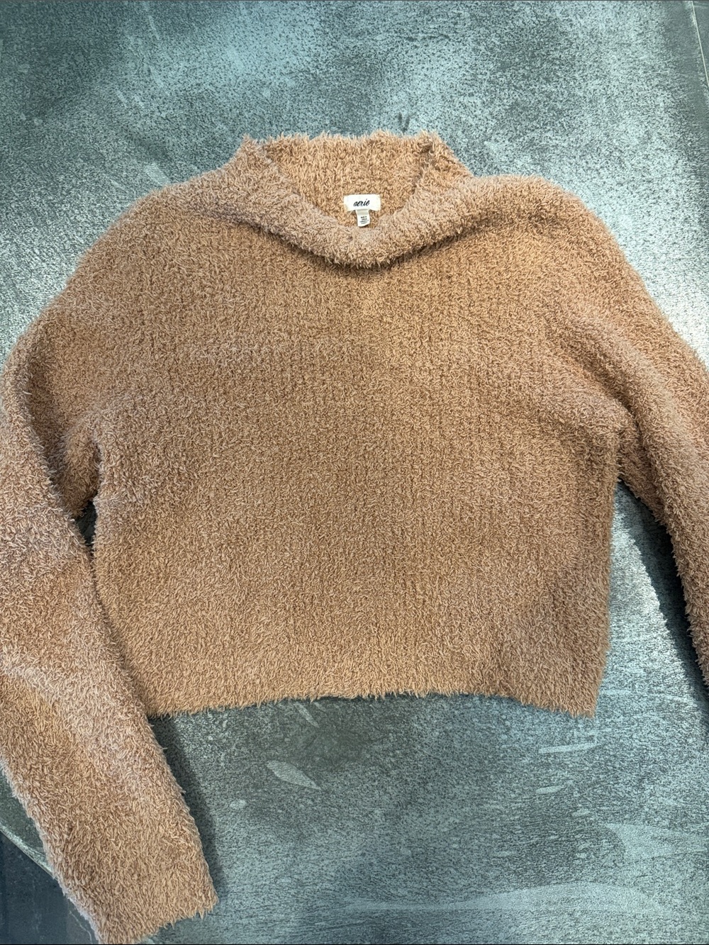 aerie Cropped Fuzzy Turtleneck Sweater - Camel
